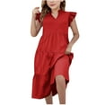 thumbnail image 7 of Cethrio Girls Summer Dresses with Flutter, V Neck Holiday Sleeveless Pleated Midi Dresses Red Size 12-13T, 7 of 7