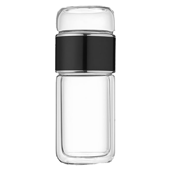 Botella infusora de té de vidrio, vaso para té, taza con doble pared para separar té y agua. Negro
