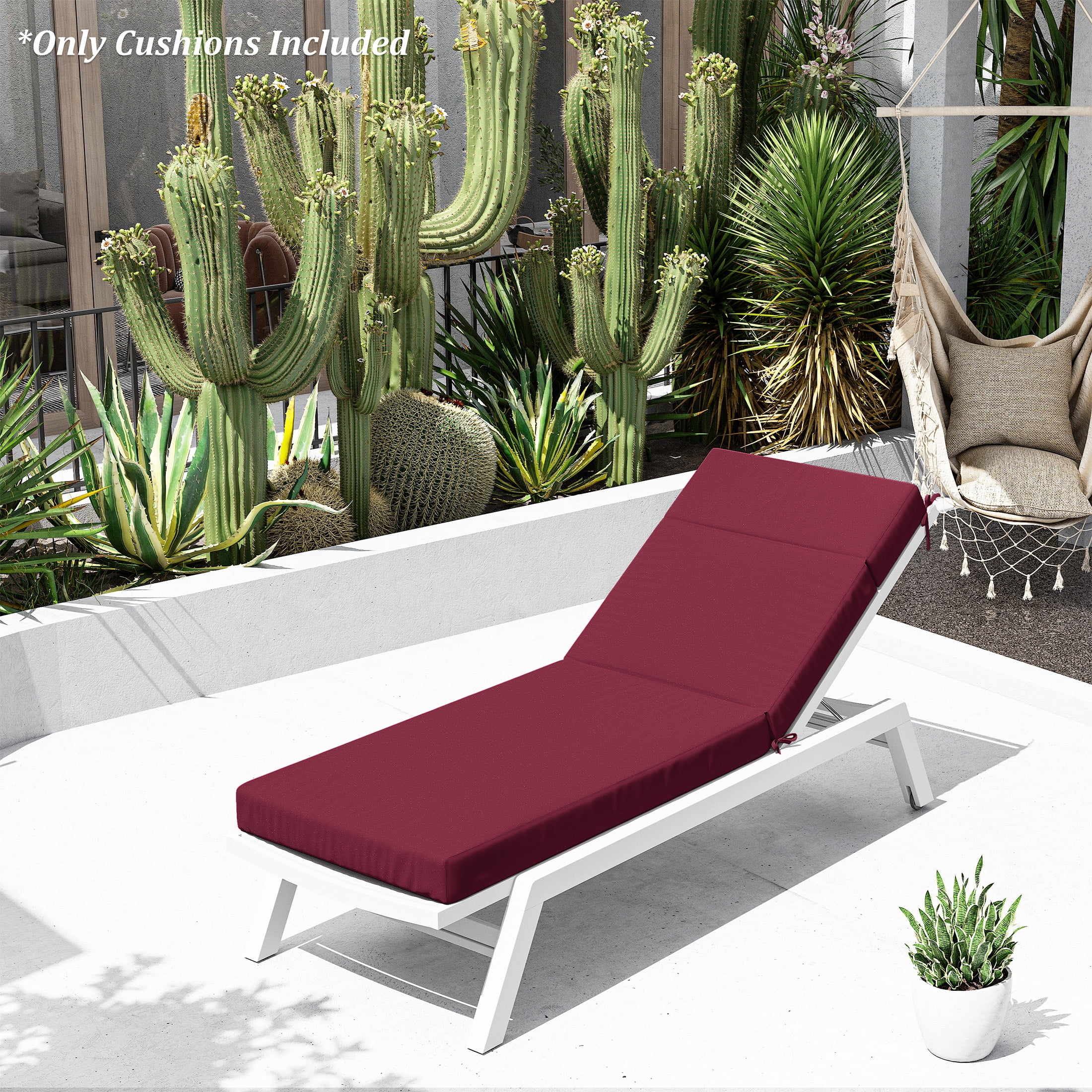 Pakunoda Chaise Lounge Cushions 80" x 26" x 4" Outdoor High-Density Foam Patio Furniture Lounger Replacement Cushions with Zipper Ties Water-Resistant for Pool, Burgundy