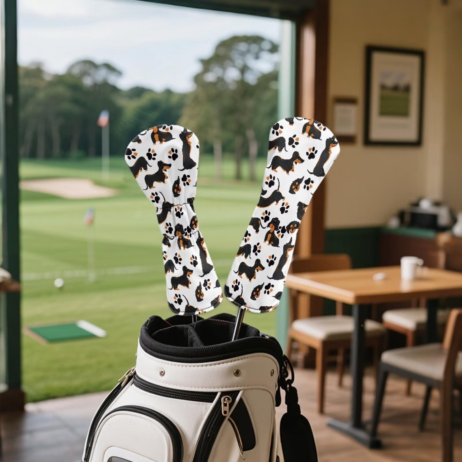Uorisanigo Golf Club Head Covers 3-Pack Cute Dachshund Headcovers PU Leather Driver Headcover, Golf Hybrid Headcover, Fairway Wood Head Cover, Waterproof & Double Elastic Band