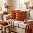 thumbnail image 5 of Sm:)e Pumpkin Plush Faux Fur Jacquard Fall Throw Pillow Cover 20x20 Inch, Set of 2, Silky Soft Seasonal Cushion Case for Sofa Couch Caramel, 5 of 7