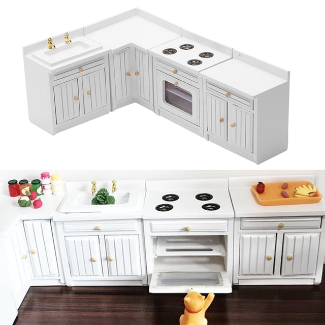 Estufa de Metal para 1/12 con Escena de Cocina de Chimenea Larga Duradera , Blanco, Los 9x7.5x5.1cm CUTICAT Miniaturas de casa de muñecas