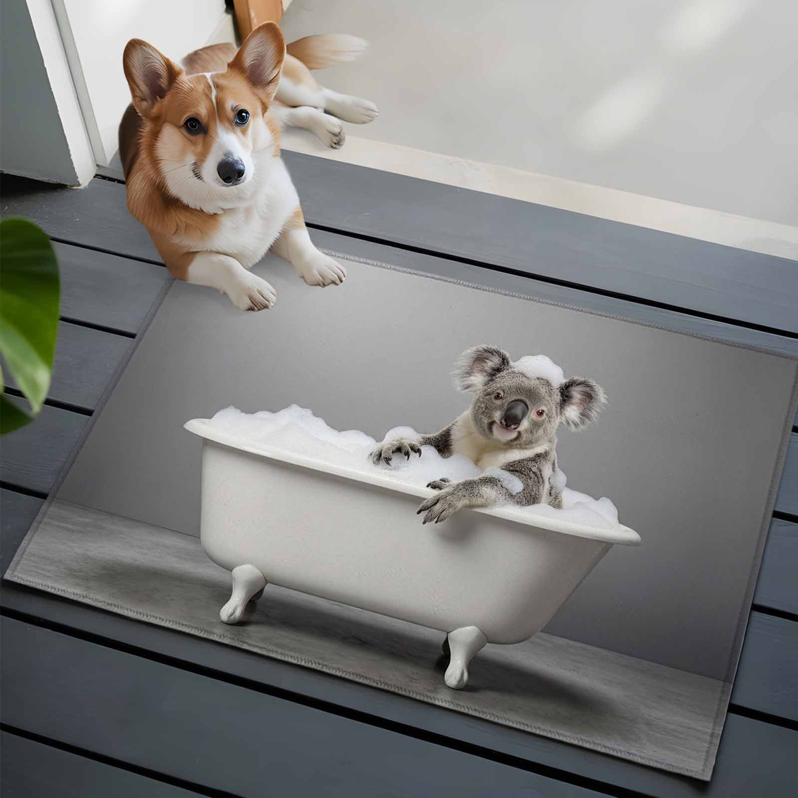 Koala Bathing Entryway Rug 2'x3'&nbsp; Non Slip Front Door Mats, Modern Abstract Bathtub Cute Animal Shower Entrance Rugs Indoor Outdoor Carpet, Washable Floor Mats Small Area Rug for Bedroom Kitchen