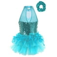 thumbnail image 2 of Miaeowve Kids Girls Sleeveless Mock Neck Shiny Sequins Mesh Splice Leotard Ballet Jazz Latin Dance Costumes Light Blue 12, 2 of 7