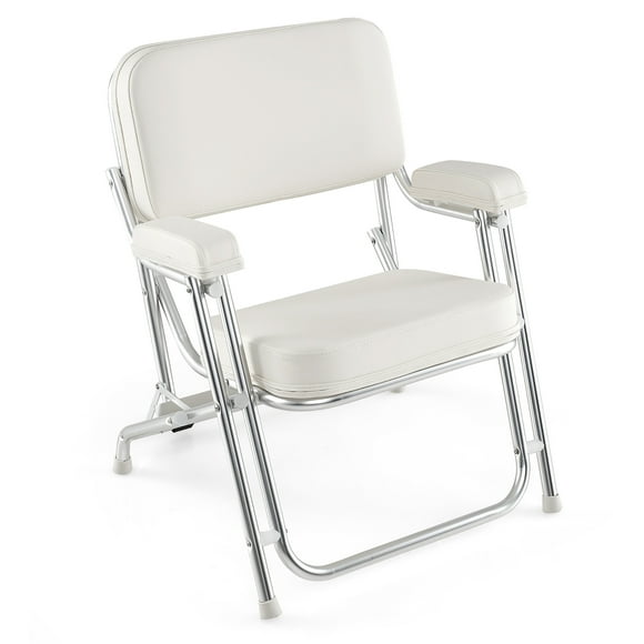 Gymax Folding Deck Chair w/ Upholstered Seat Padded Backrest & Armrests for Marines