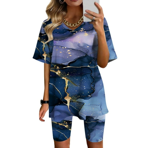 Summer Savings 2025!Women 2 Piece Outfits Sets Summer Floral Two Piece Shorts Sets for Women Spring Two Piece Pants Outfit Dressy