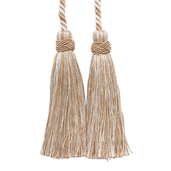 Imperial Collection Double Tassel Curtain and Drapery Tieback / Holdback, 4" Tassel (10cm), 26" Spread (66cm) # ICT, White Sands #4001 (White Ivory, Cream Ivory, Light Beige) Sold Individually