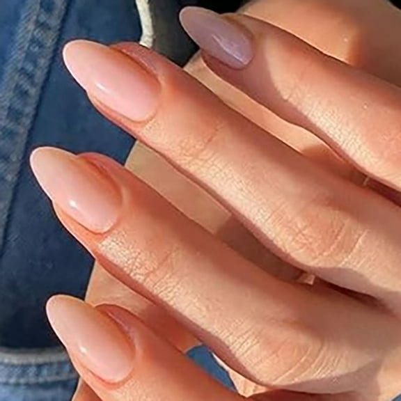 Aellinatey 24 Pcs Nudes Press On Nail Almond Shaped False Nail Solid Color Acrylic Nail