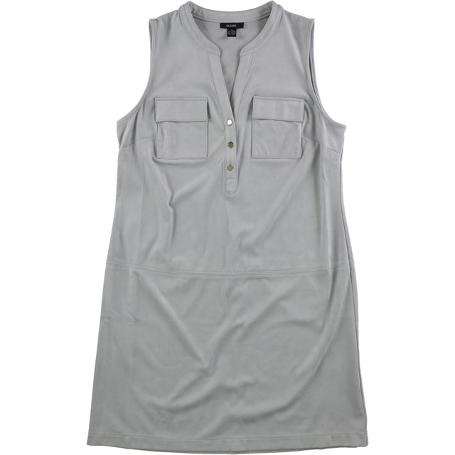Alfani Womens Henley Faux Suede Shift Vestido, Gris, 8