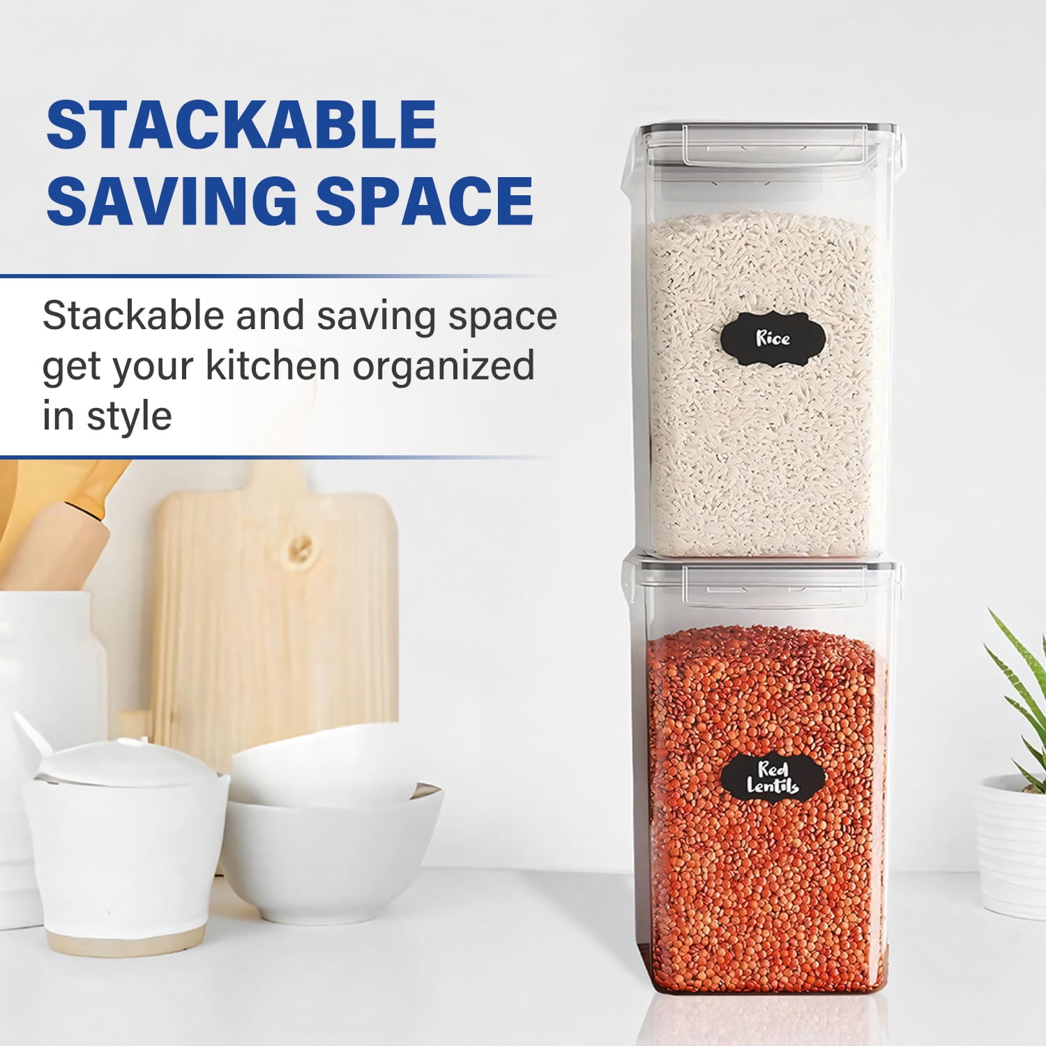 Stelive 2-Piece Extra Large Food Storage Containers (6.5L/Each) Airtight Pantry Storage Containers Organiser Dry Food Canisters Plastic Leak-proof Canisters for Home & Kitchen with Labels & Pen