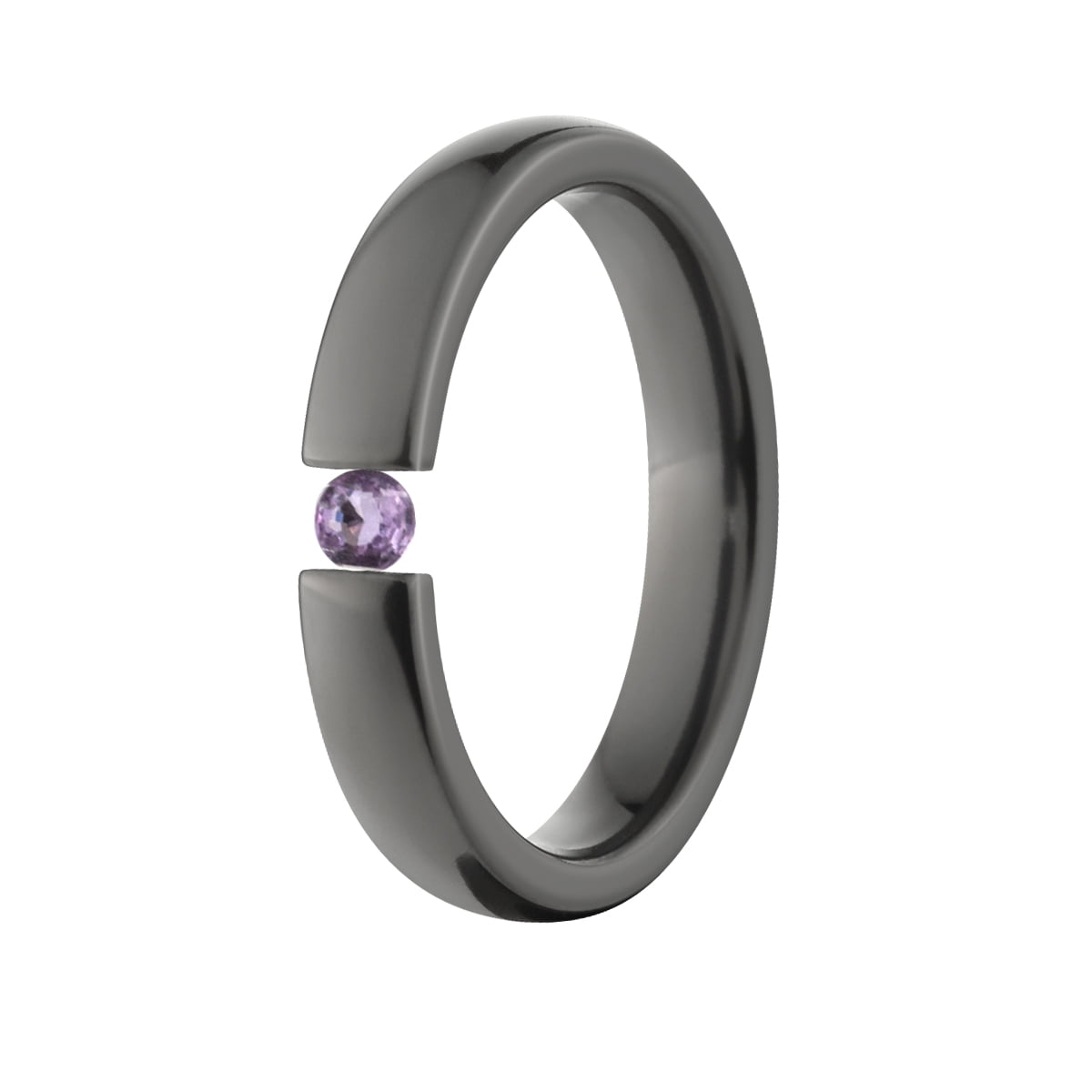 Amethyst 4mm Black Zirconium Tension Set Ring