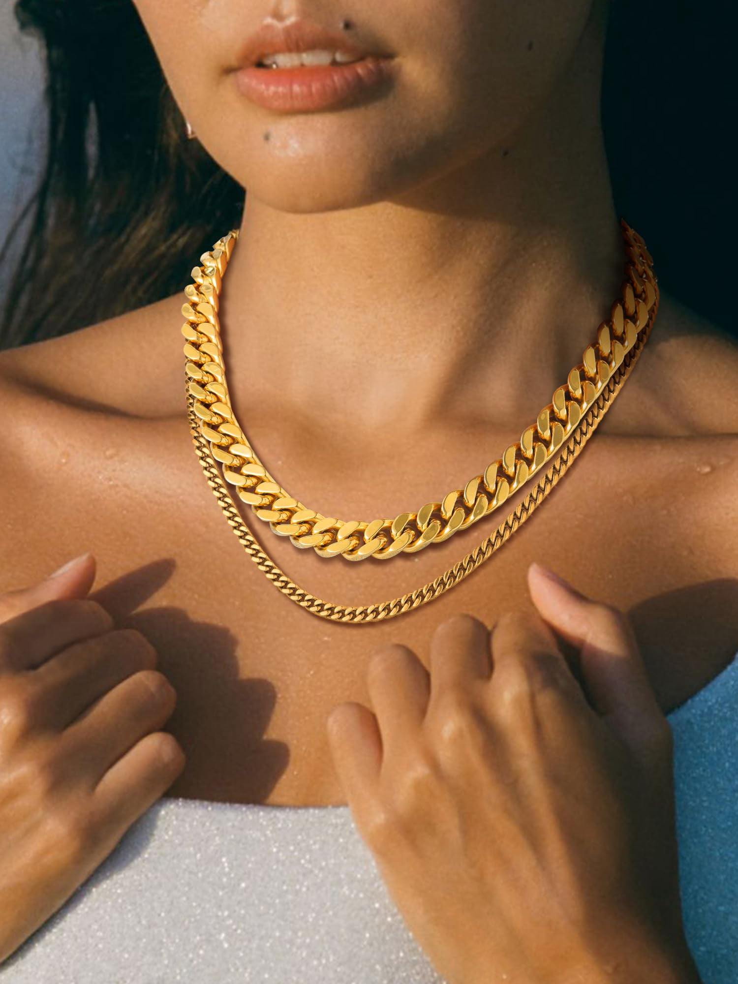 PROSTEEL Chunky Miami Cuban Link Curb Chain Necklace for Women Choker 14K Gold Plated Fashion Chain Jewelry Gifts 14mm 18 Inch Unisex Size