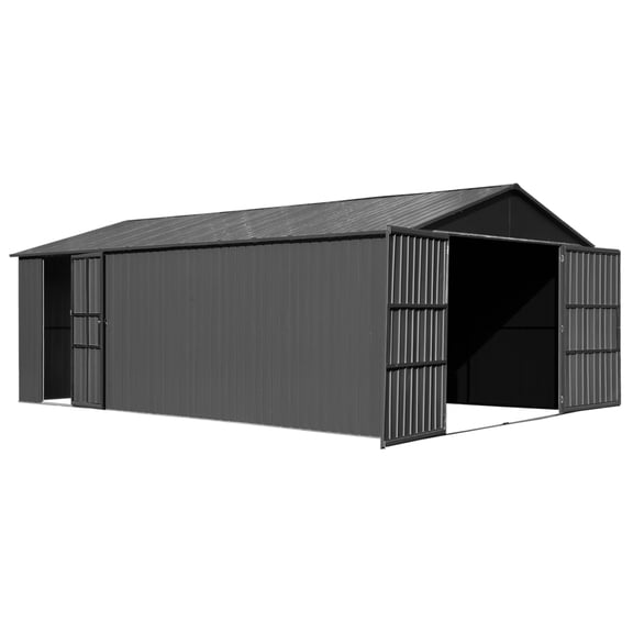 Miekor Furniture 12x20FT Outdoor Metal Garage Shed, Extra Large Metal Carport with Lockable Double Hinged Doors, Heavy Duty Car Shelter for Car, Truck, Motorcycle and Lawn Equipment, Dark Grey MK7386