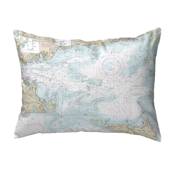 Betsy Drake Interiors Nantucket Sound, MA Nautical Map Noncorded Indoor/Outdoor Pillow 16x20