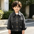 thumbnail image 5 of WQNVRNR Girls Denim Jacket- Drop Shoulder Casual Button Front Fall Jean Jacket Coat with Pockets Black Size 18 Months, 5 of 6