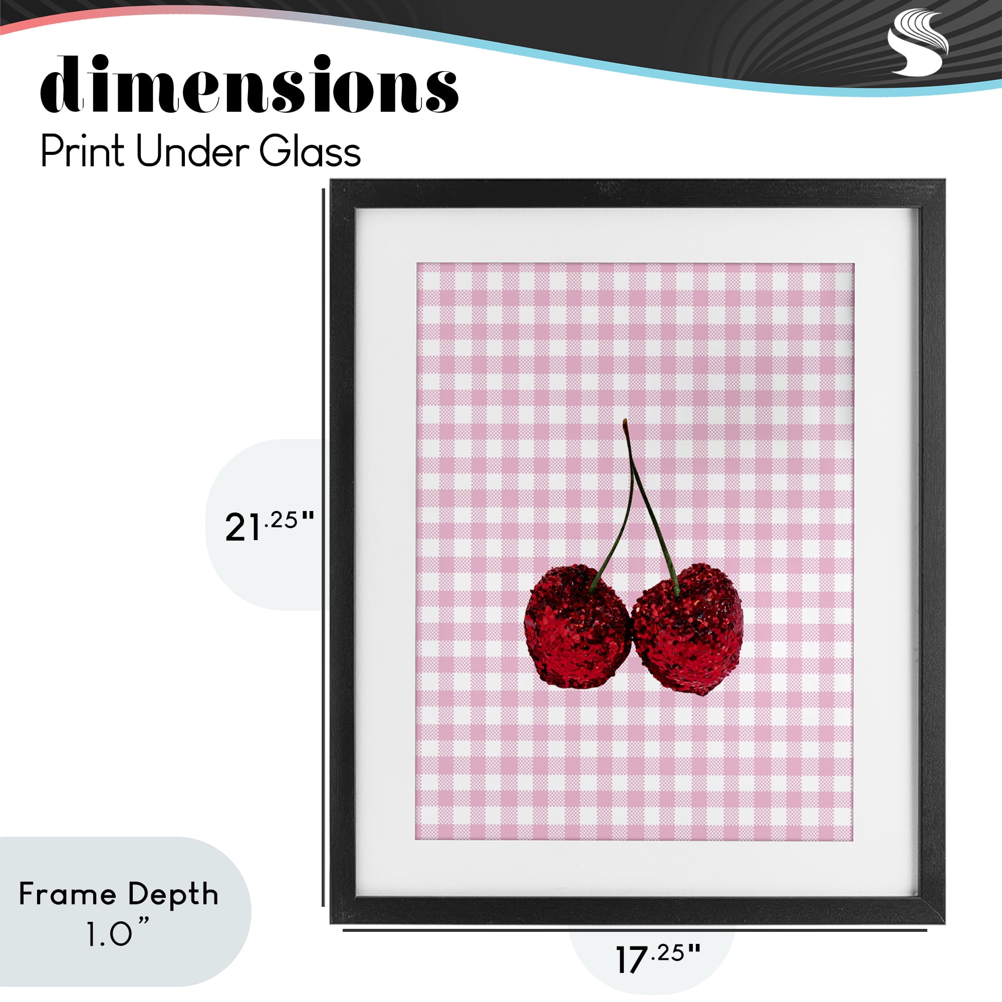 Stupell Industries Glitter Cherry on Pink Gingham Black Framed Print Under Glass, design by LISH Creative
