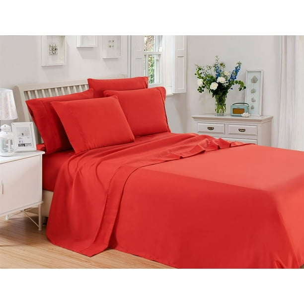 Lux Decor Collection Solid Bed Sheet Set (Full, Burgundy), 4 Piece Deep