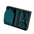 thumbnail image 4 of Conjunto de corbata y pajarita de poliéster, elegante y exquisito, gemelos en caja de regalo para novio, color verde, 4 of 12