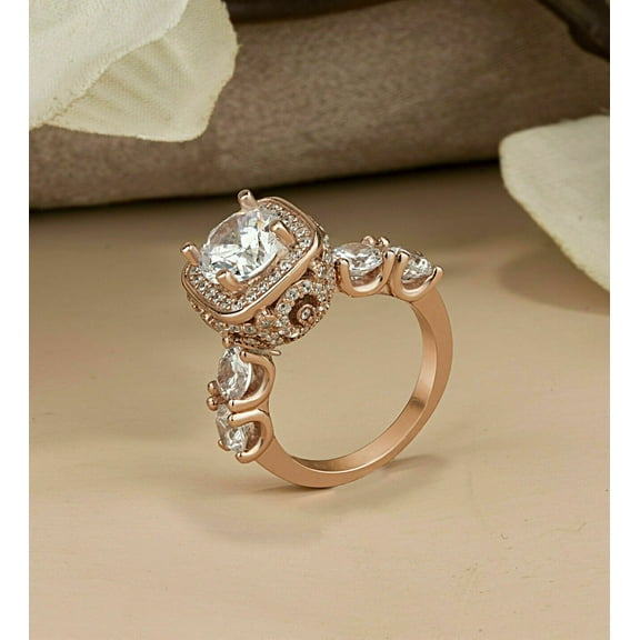 2.10Ct Round Cut Simulated Diamond Halo Woman's Engagement Ring 14K Yellow Gold Plated