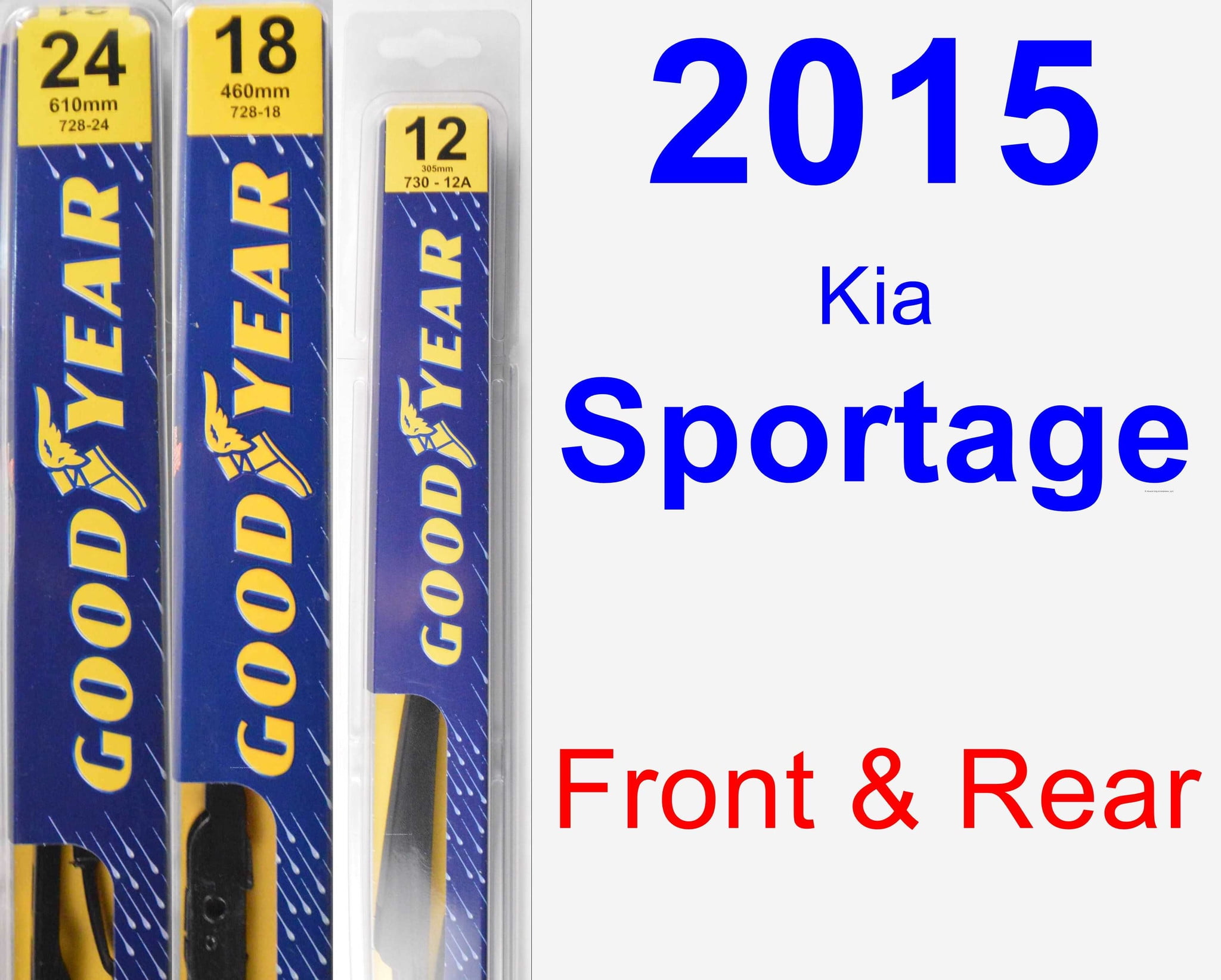 2015 Kia Sportage Wiper Blade Set/Kit (Front & Rear) (3 Blades) Rear