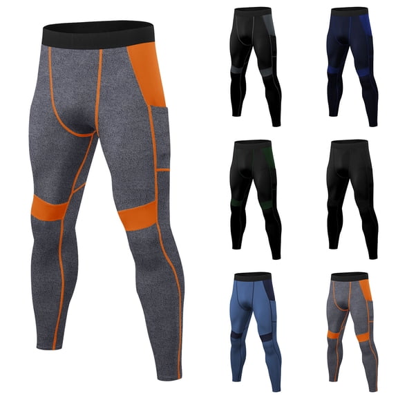 Gym Workout Running Men's Compression Pants Stretch Breathable Quick Dry Moisture Wicking Athletic Tights Navy