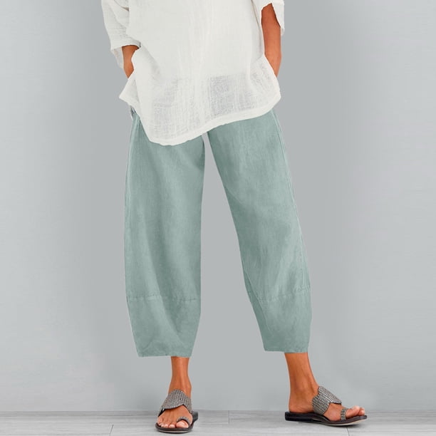 WILLBEST Pantalones Casuales Cómodos para Mujer: Estilo Harén Holgado de Lino con Cintura Elástica y Bolsillos para Uso Diario. Chica