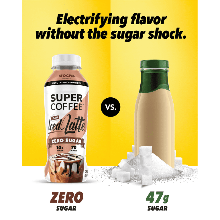 Super Coffee Mocha Latte Iced Coffee Bottle 12 fl oz with Cow Milk