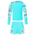 thumbnail image 3 of Haitryli Kids Girls 2 Piece Swimsuit UPF 50+ Long Sleeve Rash Guard Shirt with Swim Shorts Beach Bathing Suit Green 14, 3 of 5