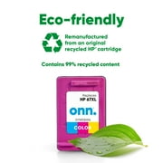 onn. 67XL HP High Yield Remanufactured Ink Cartridge, Tri-Color - Eco-Friendly