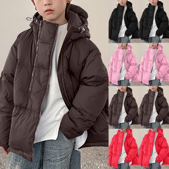 Kids Winter Clothes Kids Fall Winter Solid Hooded Thick Quilted Bread Jacket, Boys Girls Warm Casual Daily Outer Coat,Black