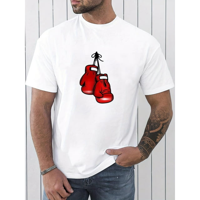 Men's Casual Athletic T-Shirt with Unique Boxing Gloves Print - Crew Neck, Short Sleeve, Breathable 100% Cotton Fabric, Machine Washable, Sports Tee For Adult, Men, Women, Teen, Teenager, Adolescent,