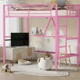 thumbnail image 3 of VECELO Metal Twin Size Loft Bed Frame with Stairs & Full-Length Guardrail, Loft Bed for Bedroom, Space-Saving Design, No Box Spring Needed, Pink, 3 of 11