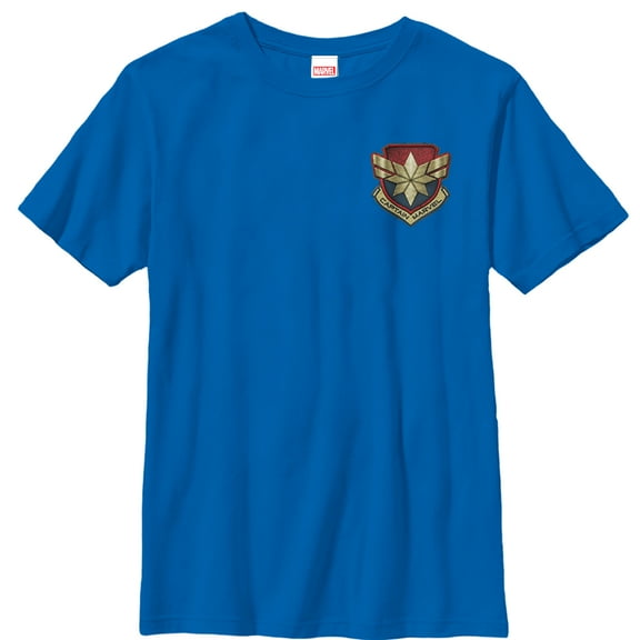 Boy's Marvel Captain Marvel Star Symbol Woven Print Graphic Tee Royal Blue Medium