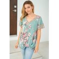 thumbnail image 3 of White Birch Womens Floral Print Short Sleeve Knit Top (Sage, Small), 3 of 5