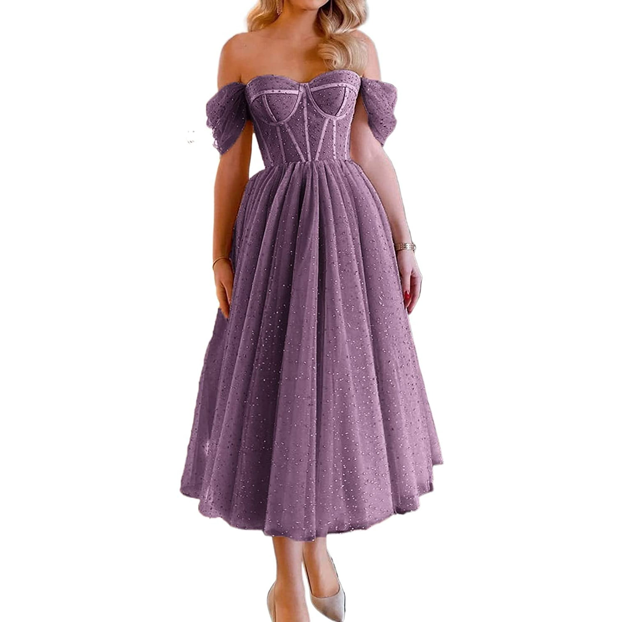 Yeater Women Maxi Cocktail Dresses Wedding Guest off Shoulder Elegant Dresses Party empire Waist Dress Formal corset Gown Purple