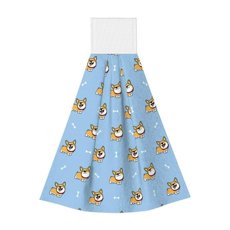 

Gaeub Corgi Dog Print Hand Towels with Hook Hanging Tie Towels Coral Velvet Dishtowels for Bathroom Restroom Home Decor