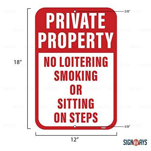Private Property No Loitering Smoking Or Sitting Notice Aluminum Metal Sign 