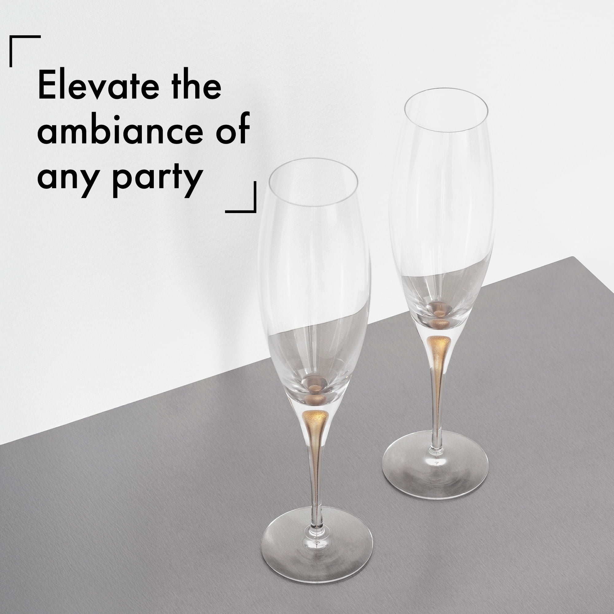 Orrefors Intermezzo Gold Crystal Flute Champagne Glass (Set of Two)