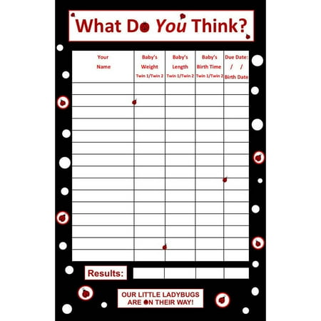 Baby Girl, Ladybug, Twins, Baby Guessing Game and Keepsake, Small, 15 Players, Bundle Board