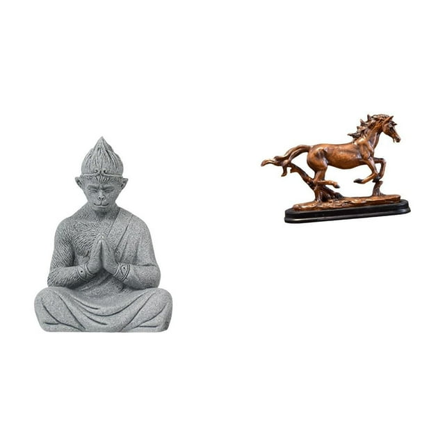 Estatua de mono,Estatua de Buda Mono para Interiores y Exteriores Budista,Figura de caballo,Escultura de figura de caballo en miniatura coleccionable,Estatua de animal de adorno de caballo de