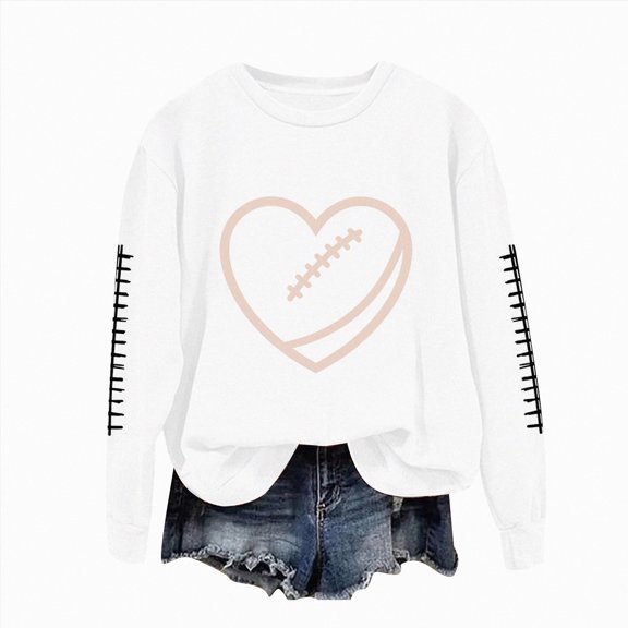 vigerkar Sweatshirts Women Game Football Season Graphic Sweatshirt Long Sleeve Pullover Shirt (White, M)