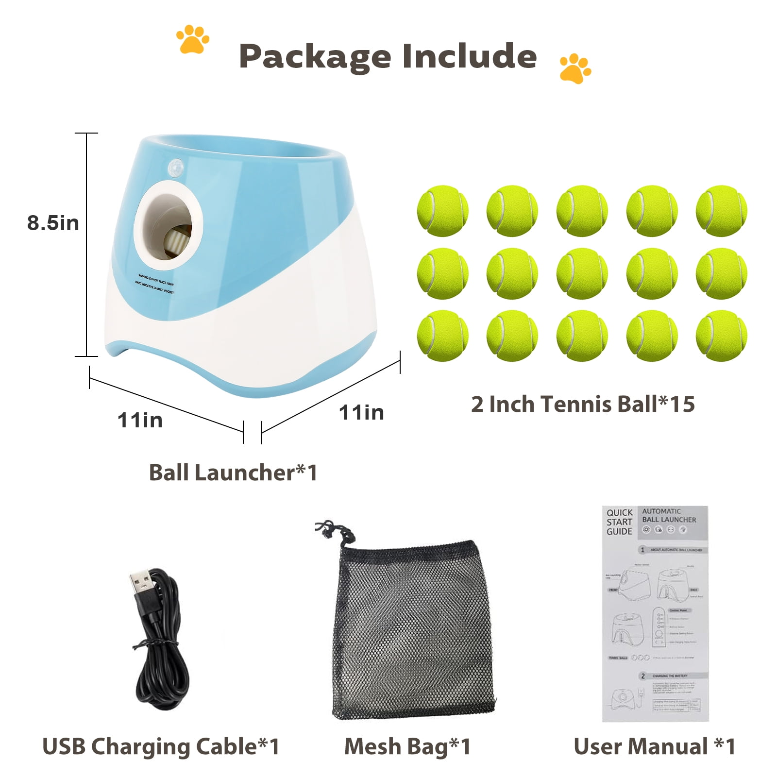 GYZJ Automatic Ball Launcher for Dogs,Interactive Dog Ball Thrower with 15x 2" Mini Tennis Balls for Small Dogs,Blue