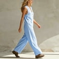 thumbnail image 5 of Casual Summer Sleeveless Jumpsuit With V-Neck Button Front And Striped Pattern, Solid Loose Fit, 5 of 7