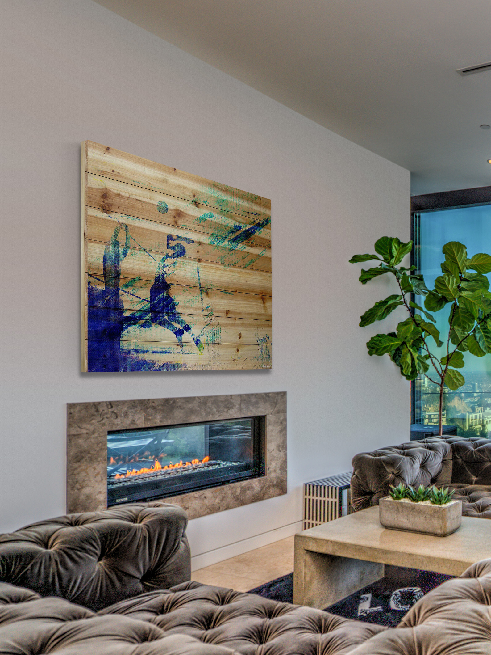 "Dusk Volleyball" Painting Print on Natural Pine Wood