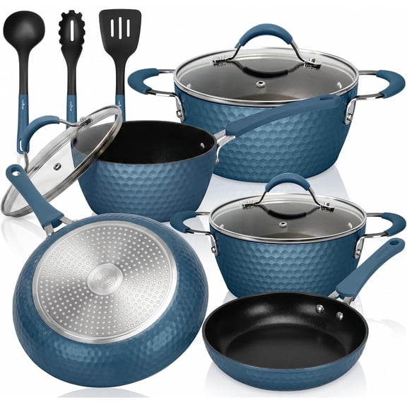 NutriChef 11 Piece Kitchenware Pots & Pans Set - Stylish Kitchen Cookware with Elegant Diamond Pattern, Non-Stick