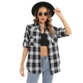 thumbnail image 4 of Siliteelon Womens Flannel Shacket Button Down Plaid Long Sleeve Casual Business Blouse Top Fall Winter Outfits, 4 of 6