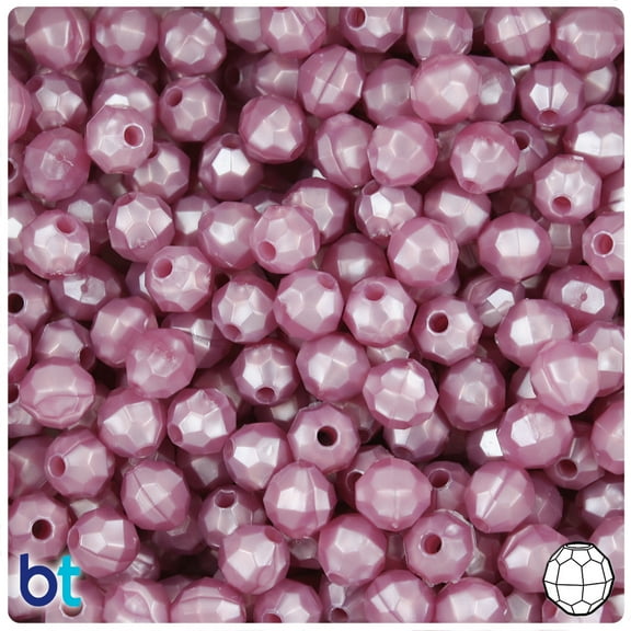 BeadTin Mauve Pearl 8mm Faceted Round Plastic Beads (450pcs)