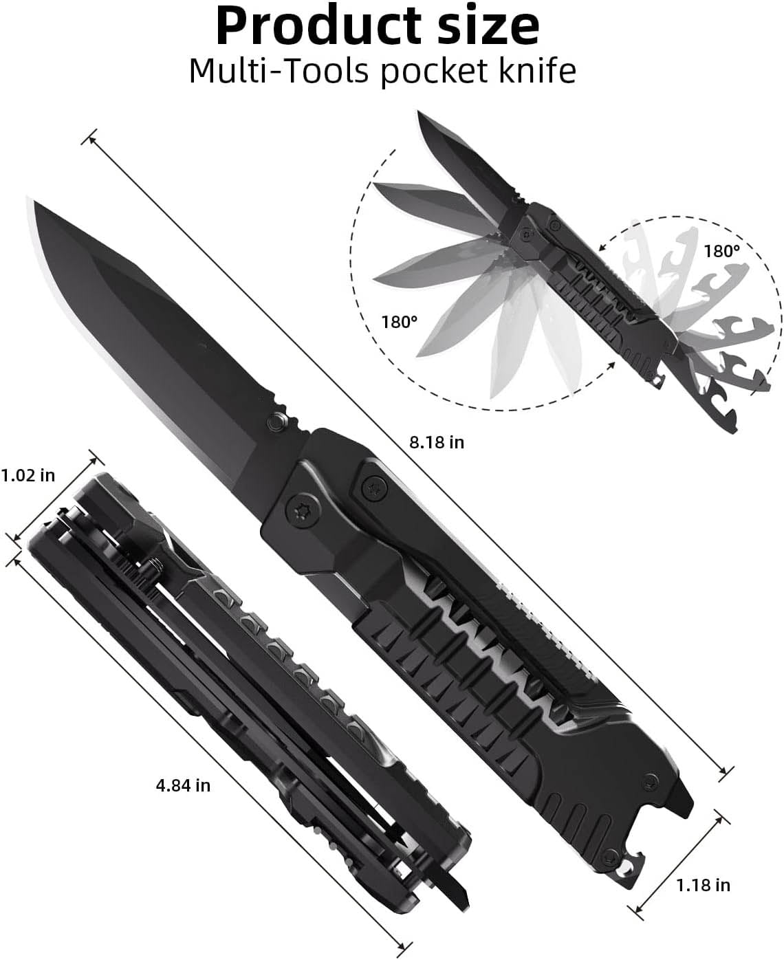 Multitool Knife with Fire Starting Sticks, Bottle Opener, Saw, Screwdrivers, Whistle, Window Breaker and More for Camping, Outdoor, Survival and Everyday Use