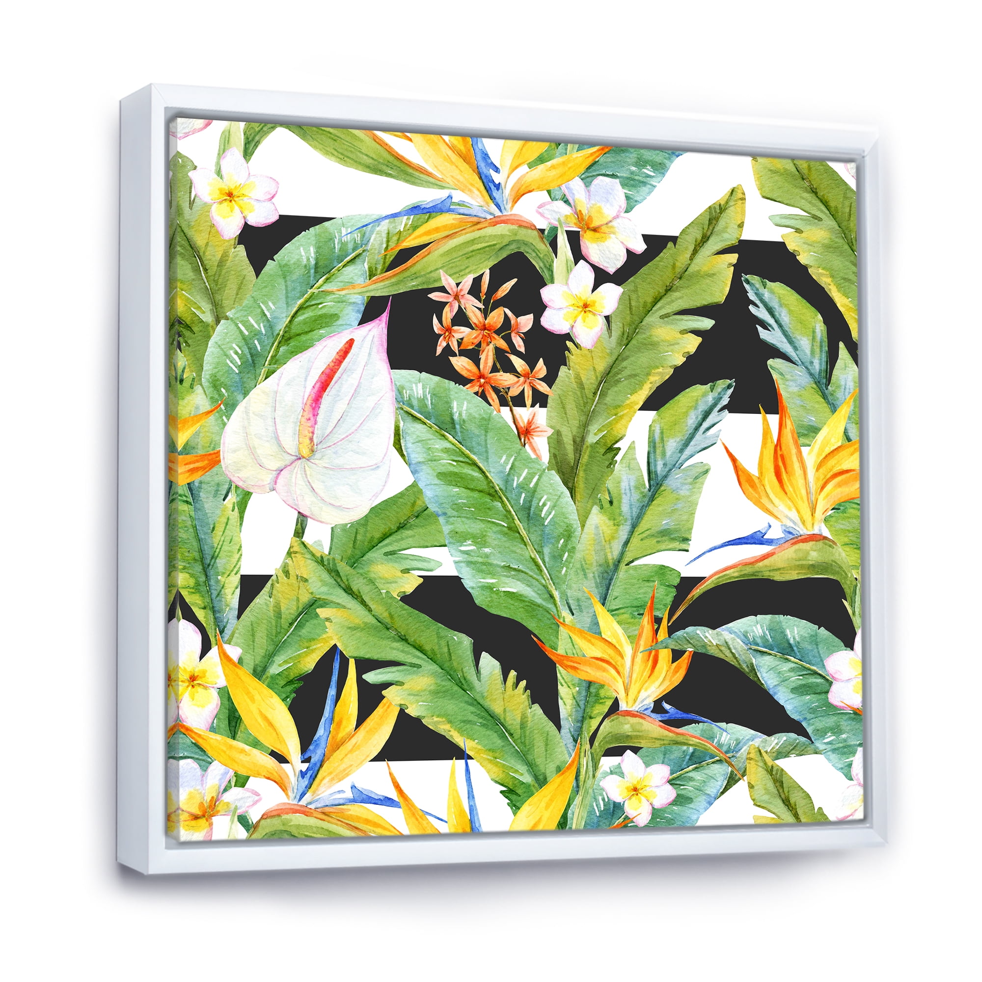 Yellow Flowers and Tropical Foliage IV 16 in x 16 in Framed Painting Canvas Art Print, by Designart