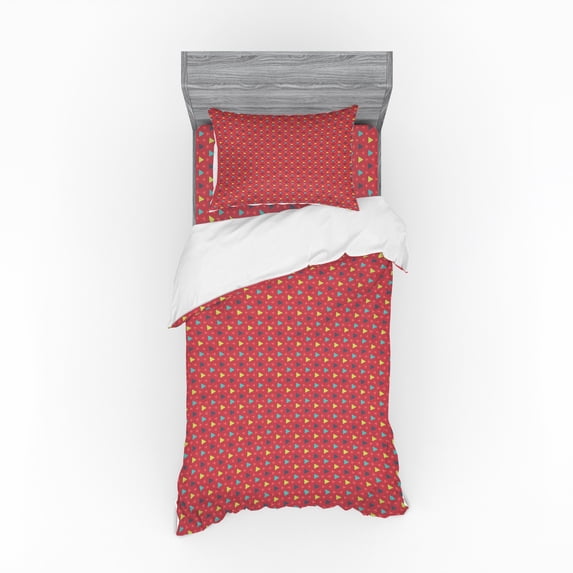 Ambesonne Colorful Bedding Set 3 Pcs, Geometric Triangle Pattern, Twin, Multicolor